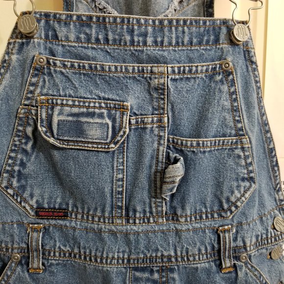 Squeeze Jeans overalls Medium denim shorts utility bib carpenter VINTAGE 90s - Picture 4 of 14